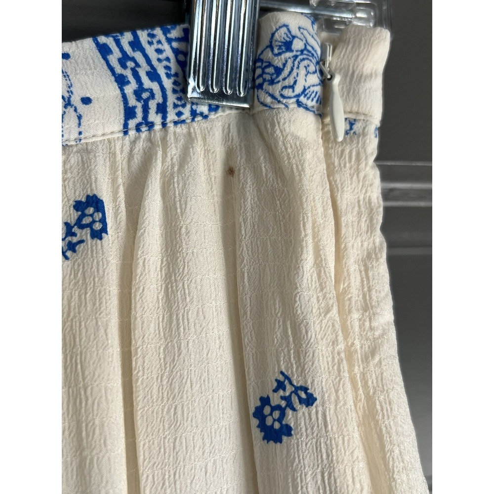 Ba&sh Skirt Women Small Londer Midi Ecru Blue Folklore Block Print Bash FLAWED - Picture 5 of 14